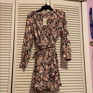 BAR III REPTILIAN SNAKE PATTERN LONG SLEEVE DRESS